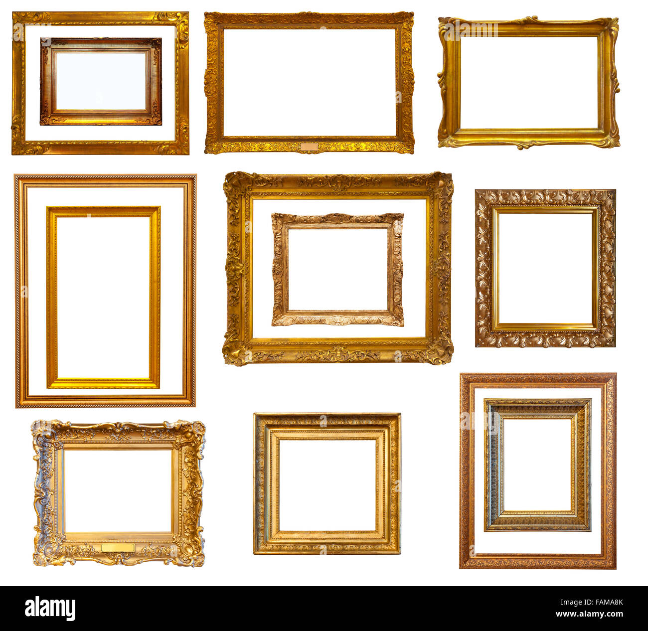 Satz von Luxus rot vergoldete Rahmen. Isoliert auf weißem Hintergrund, darf für Foto oder Bild Stockfoto