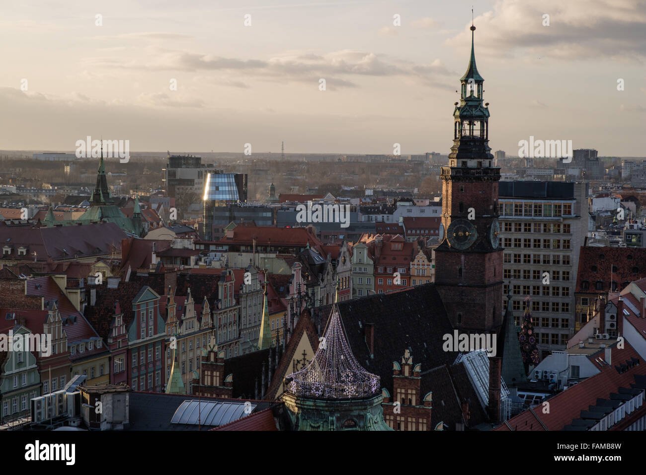 Stadt Skyline Abend von Breslau Stockfoto