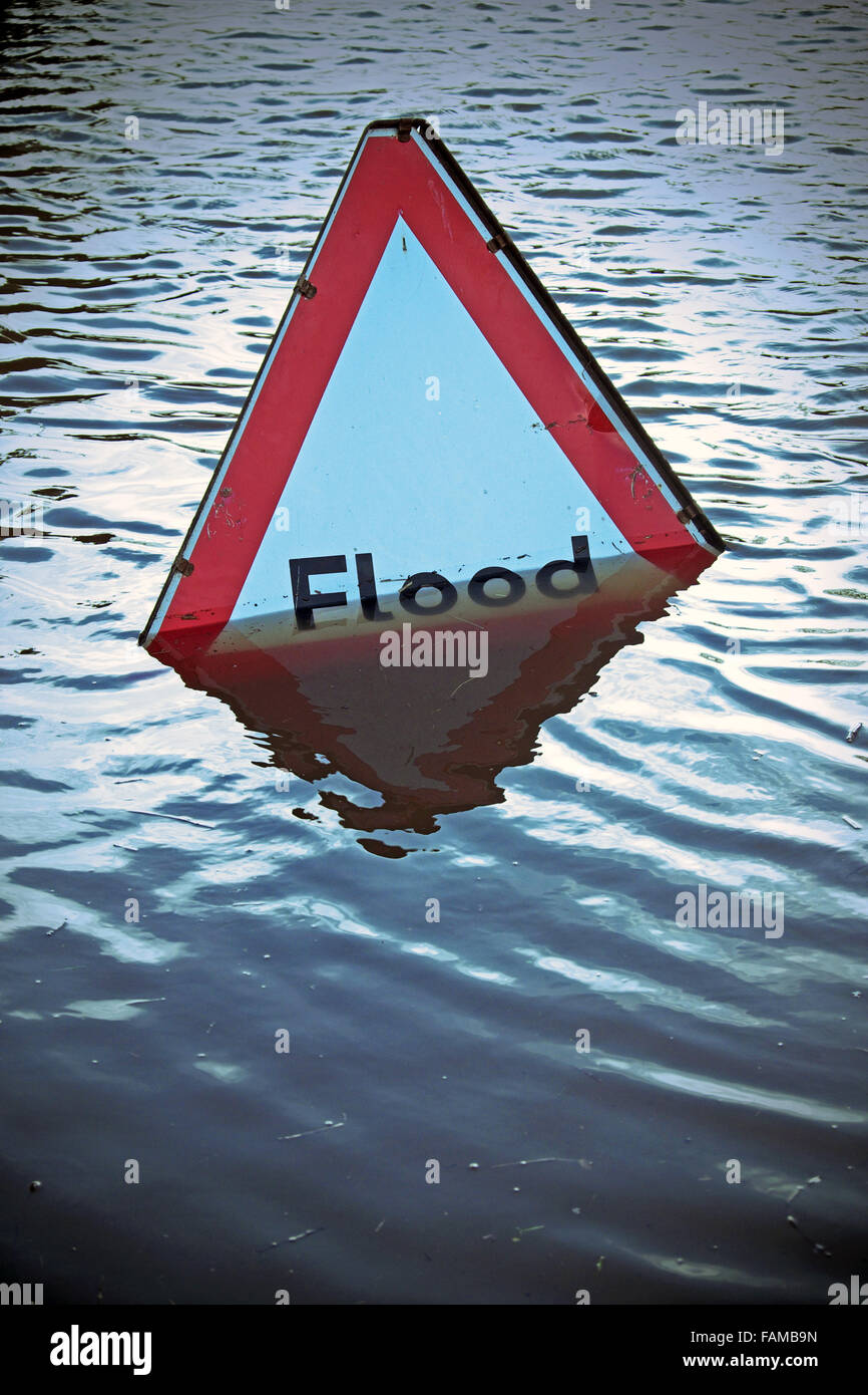 Überschwemmungen, Hochwasser Zeichen UK Stockfoto