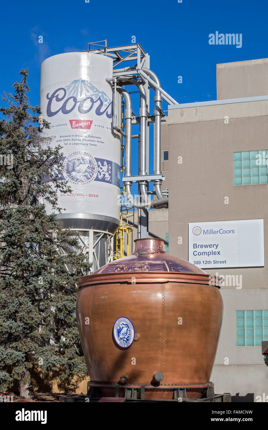 Golden, Colorado - Eingang Coors Brauerei. Hält die "Bierdose" verbrachte Korn, das als Futtermittel recycelt werden. Stockfoto