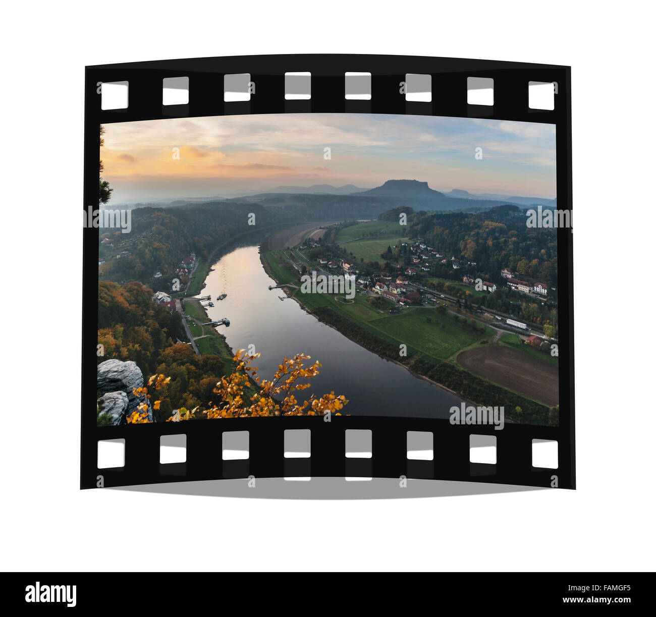 Blick auf die Tabelle Berg Lilienstein im Nationalpark Sächsische Schweiz, in der Nähe von Dresden, Sachsen, Deutschland, Europa Stockfoto