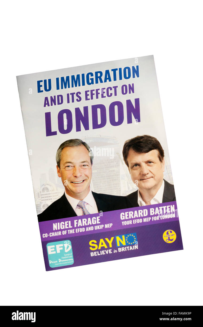 Ein UKIP-Merkblatt vor dem europäischen EU-Referendum. Stockfoto