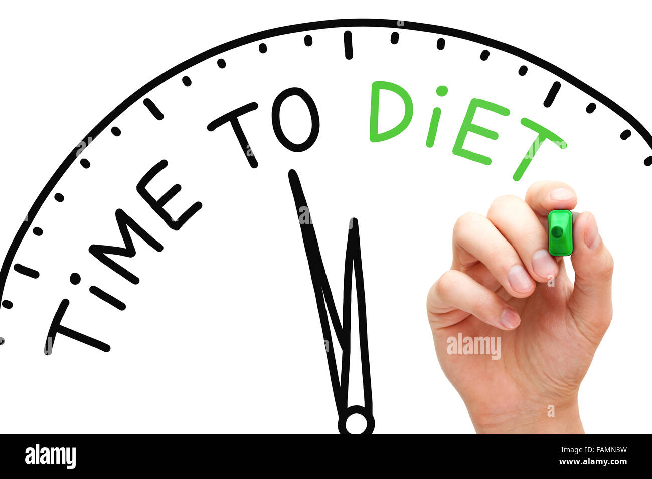 Handschrift Zeit auf Diät-Konzept mit grüne Markierung auf transparente wischen. Stockfoto