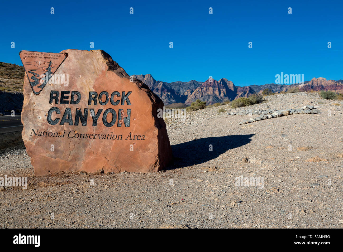 Red Rock Canyon, Nevada.  Zeichen der Grenze Weg. Stockfoto