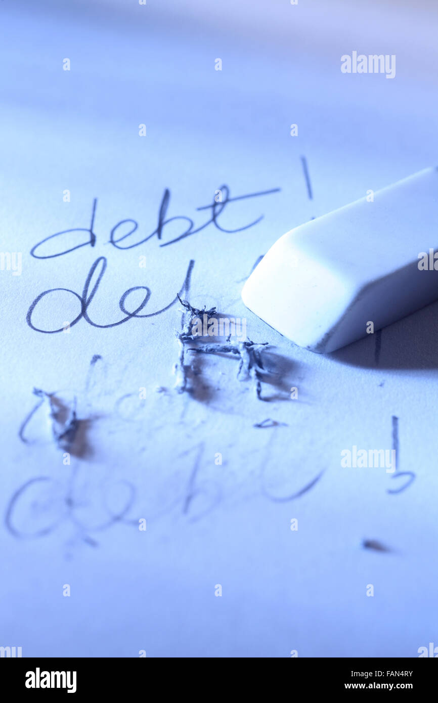 löschen die Wort Schulden aus Papier Stockfoto