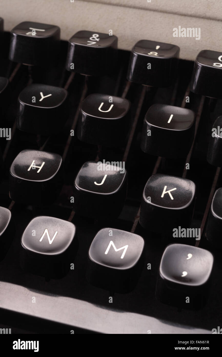 Antike Schreibmaschine, Fokus auf Tasten (Tiefenschärfe) Stockfoto