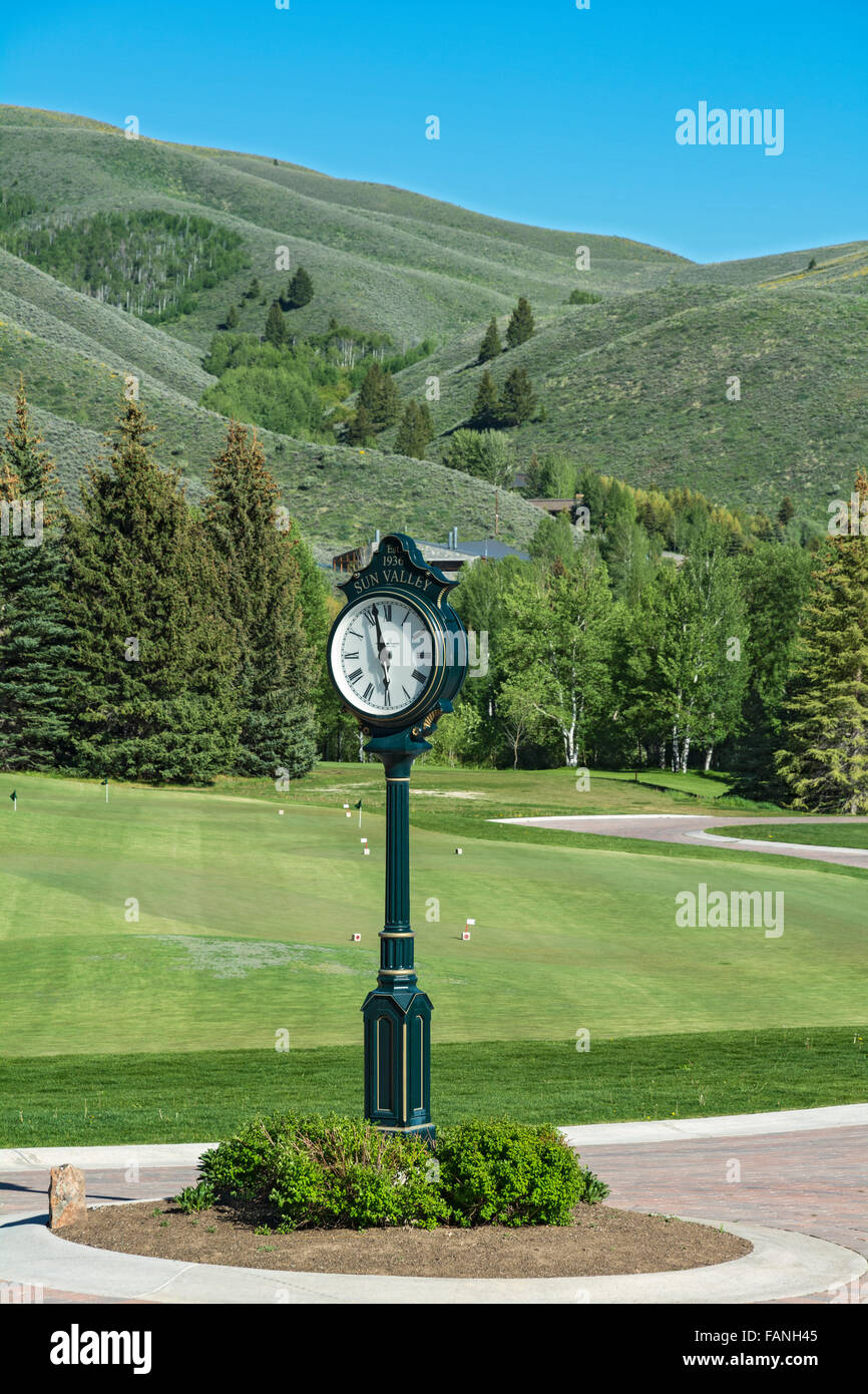 Idaho, Sun Valley Golf Course, Sommer, Sun Valley Club Uhr Stockfoto