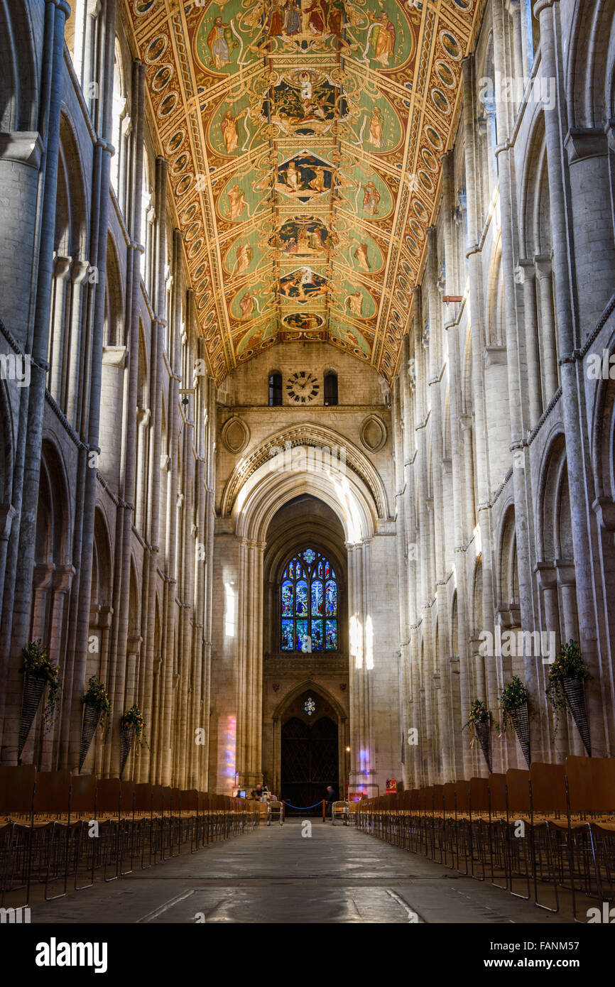 Kirchenschiff an Ely Kathedrale, England, dessen Bau wurde während der Herrschaft von William im 1081 begonnen ich. Stockfoto