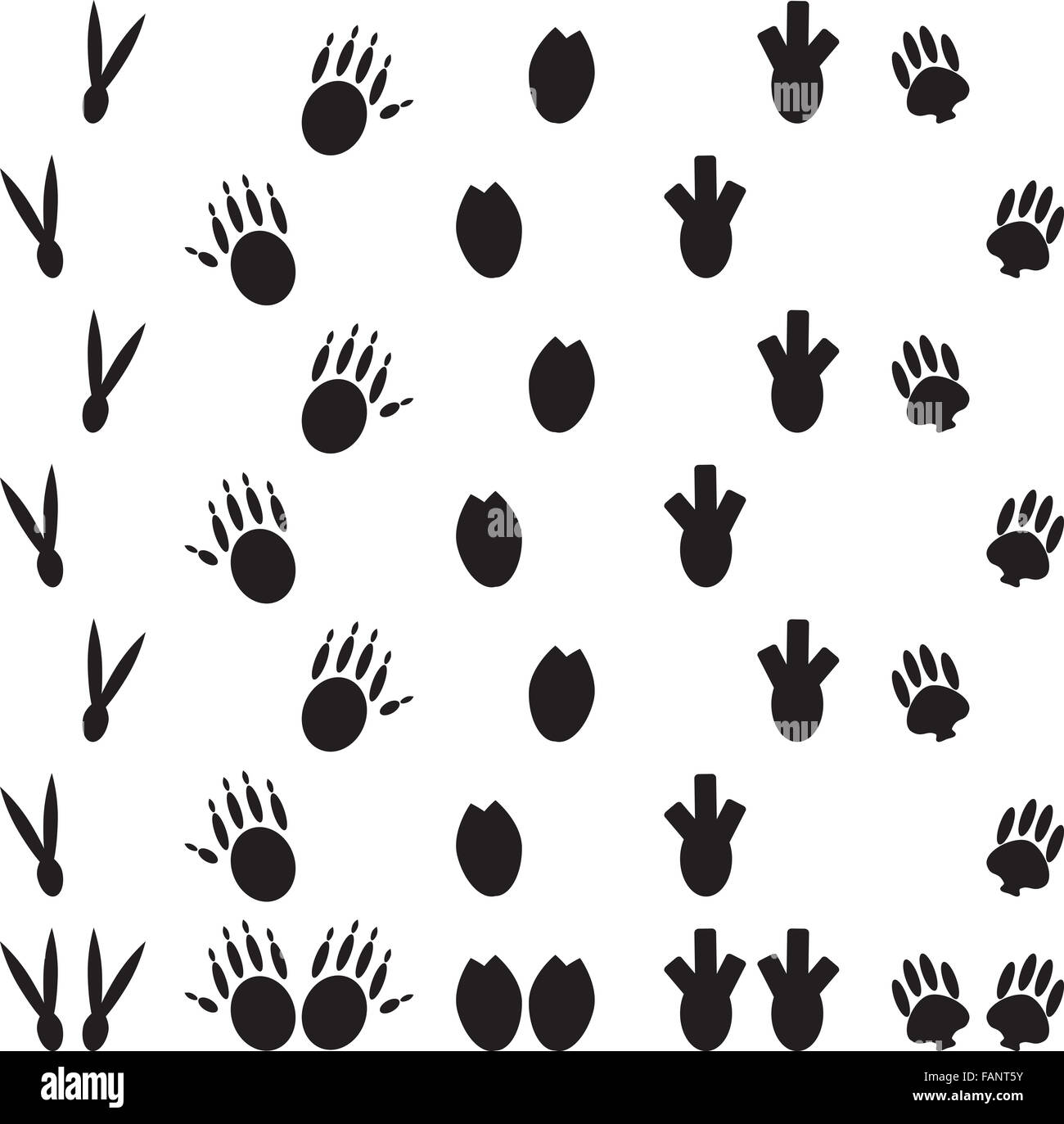 Tierische Fuß-print-Set. Pfote, Fußabdruck Katze oder Hund, wilde Säugetier, Vogel Track, Dinosaurier und Monster oder Bär zu verfolgen. Vektor Kunst abstra Stockfoto