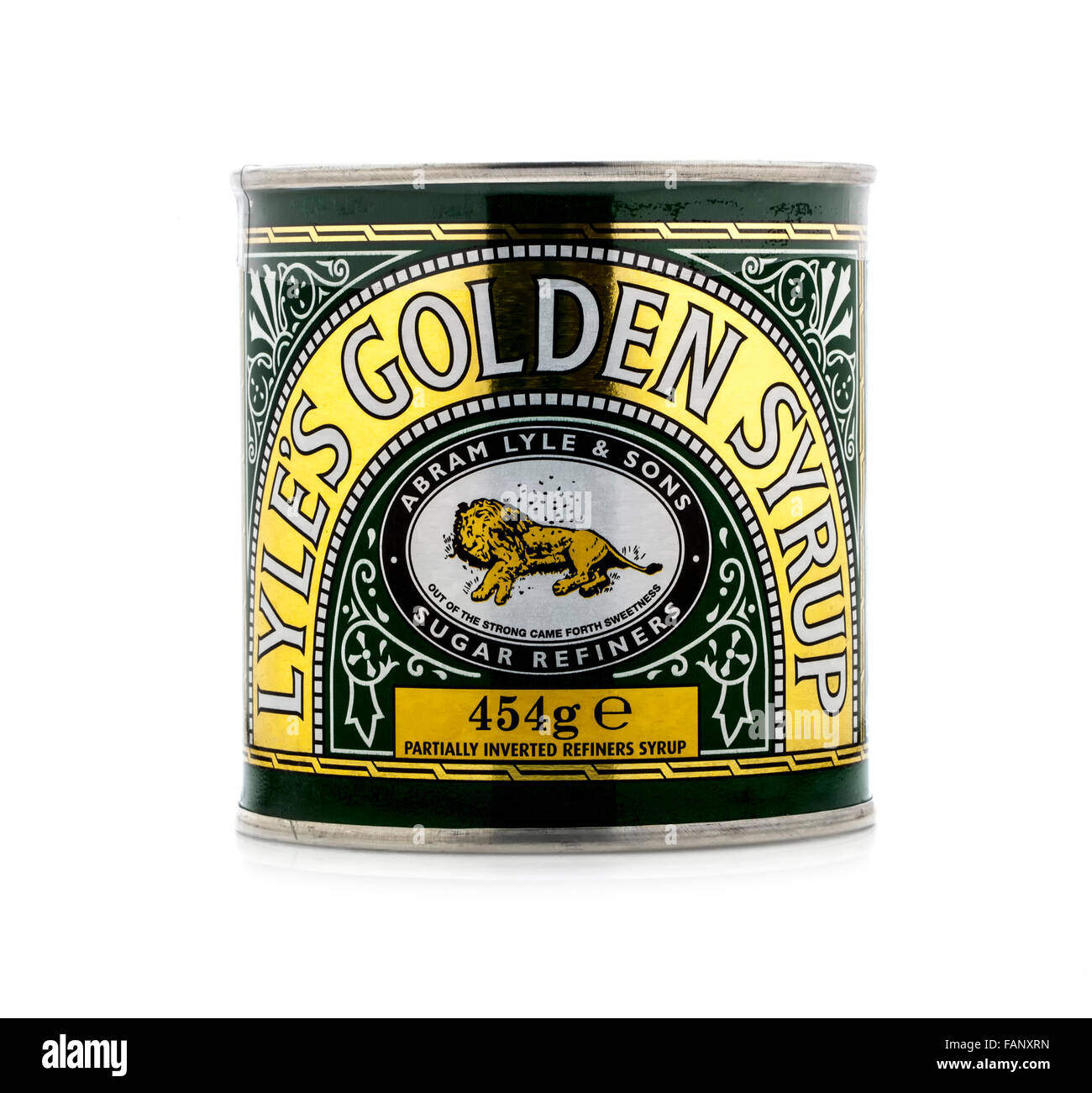Tin von Lyles Golden Sirup auf weißem Hintergrund Stockfoto