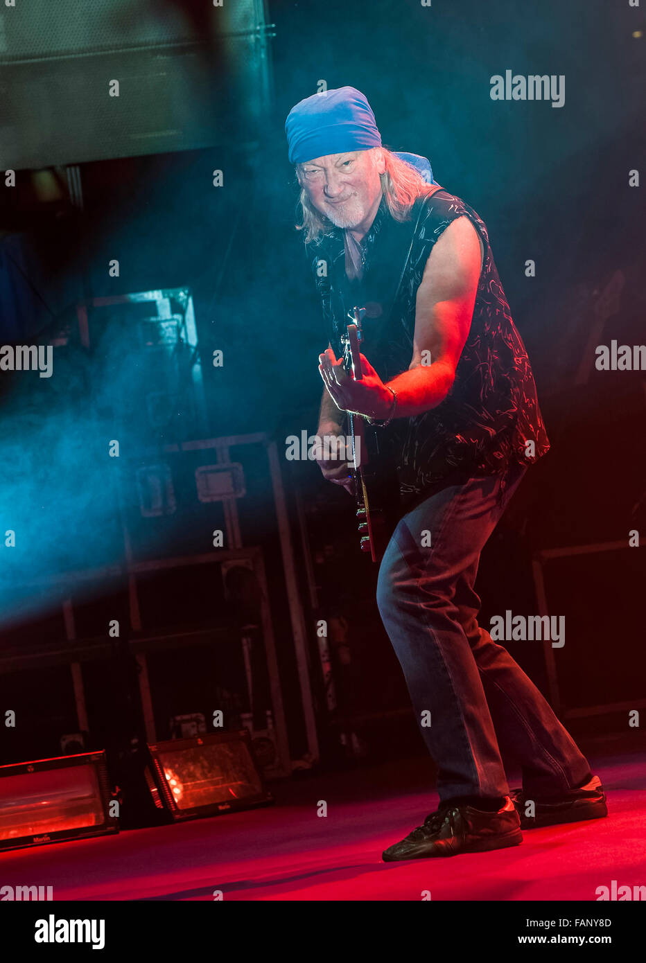 Bassist Roger David Glover der Rock-Band Deep Purple Konzert in München, Bayern, Deutschland Stockfoto