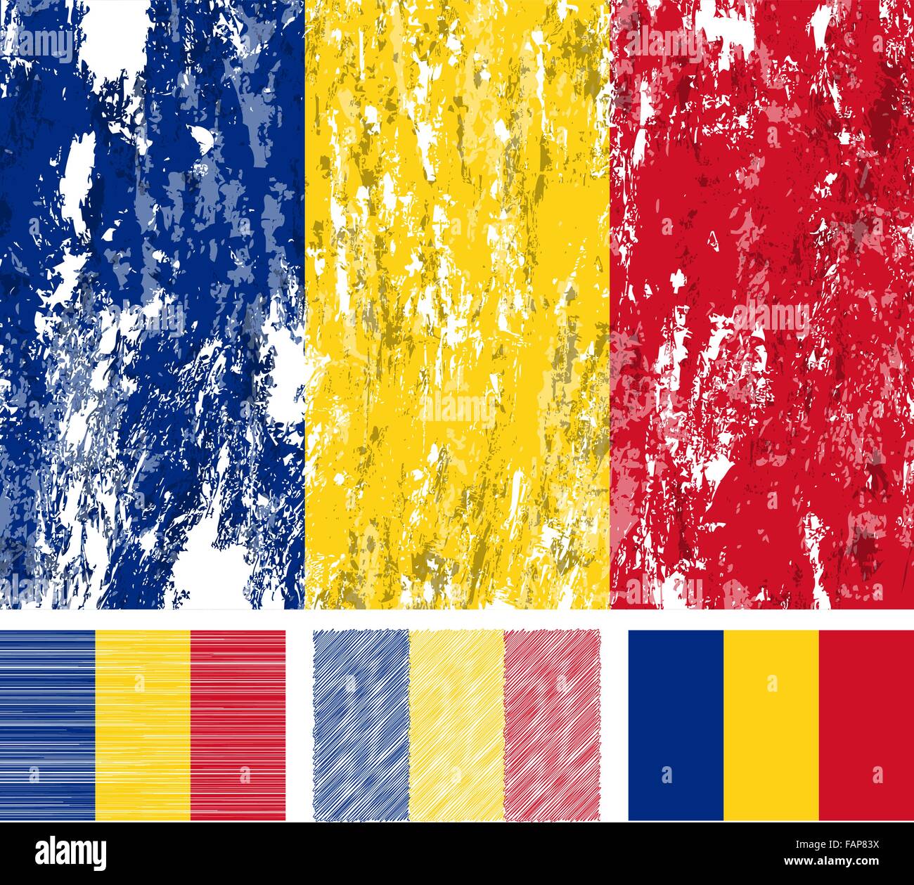 Rumänien-Grunge-Flag gesetzt auf einem weißen Hintergrund. Vektor-Illustration. Stock Vektor