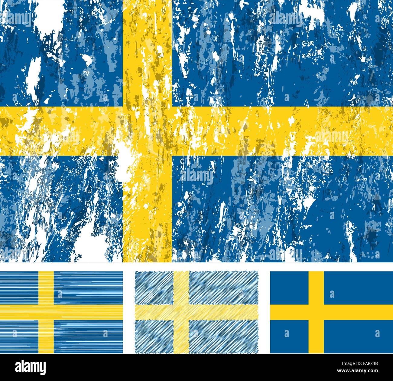 Schweden-Grunge-Flag gesetzt auf einem weißen Hintergrund. Vektor-Illustration. Stock Vektor