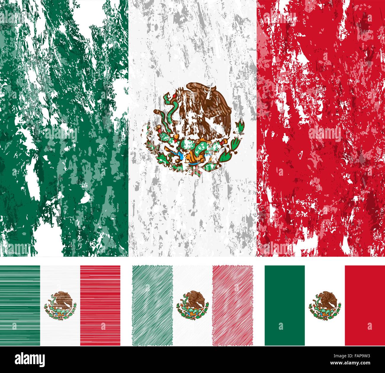 Mexiko-Grunge-Flag gesetzt auf einem weißen Hintergrund. Vektor-Illustration. Stock Vektor