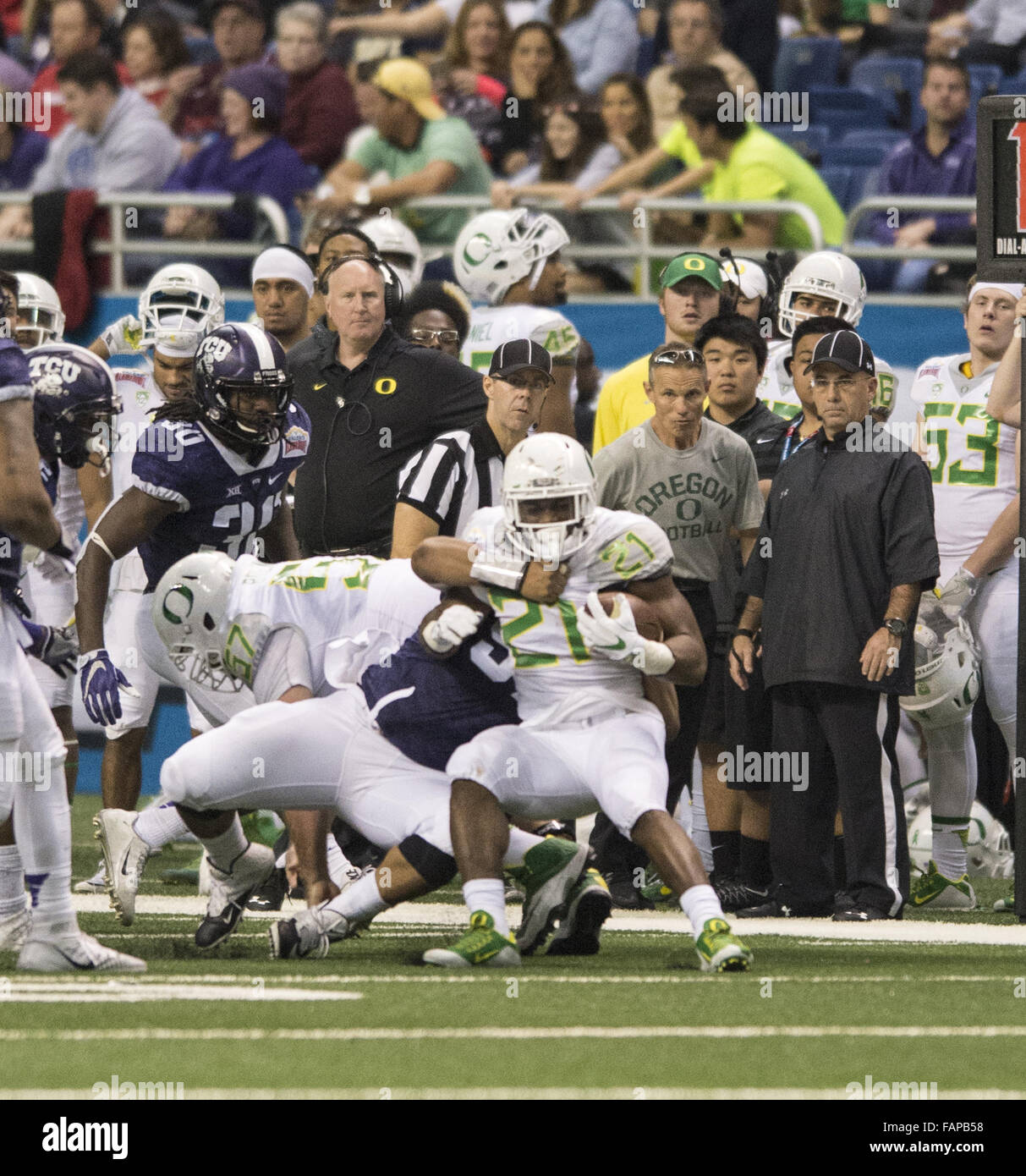 San Antonio, Texas, USA. 3. Januar 2016. NCAA Football Valero Alamo Bowl #(11) TCU stört #(15) Oregon University in dreifacher Überstunden 47-41 Credit: Hoss Mcbain/ZUMA Draht/Alamy Live News Stockfoto