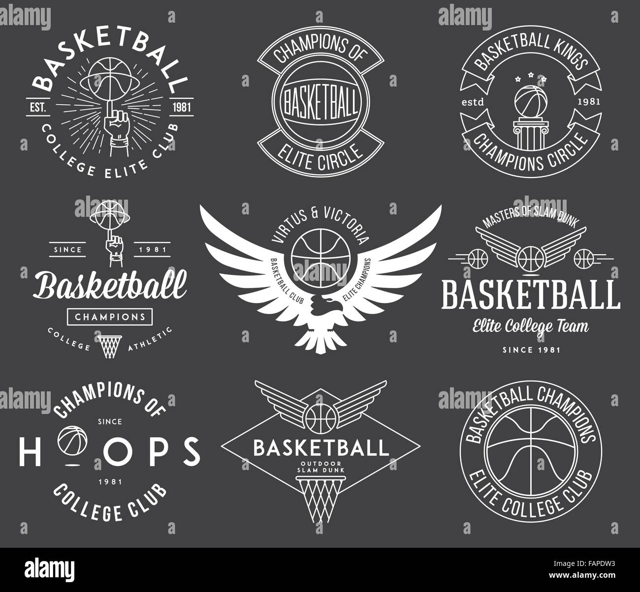 Basketball-Abzeichen und Wappen für jeden Einsatz Stock Vektor