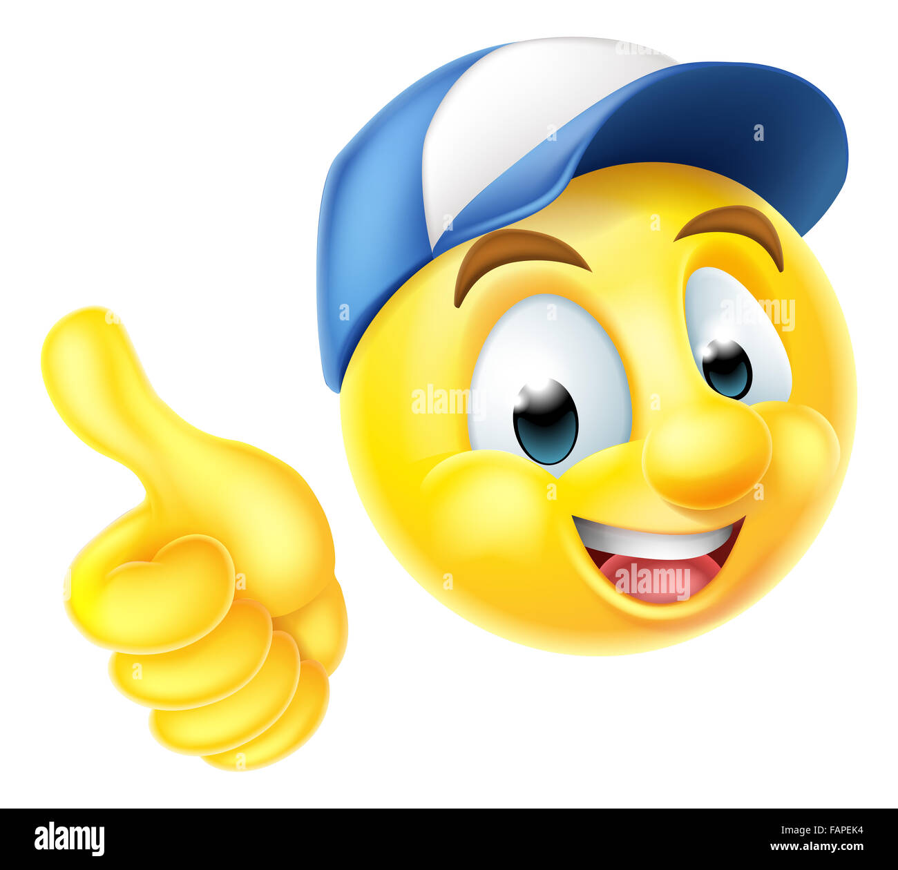 Comicfigur Emoji Emoticon Smiley Gesicht Tragt Eine Arbeitnehmer Mutze Und Einen Daumen Nach Oben Geben Stockfotografie Alamy