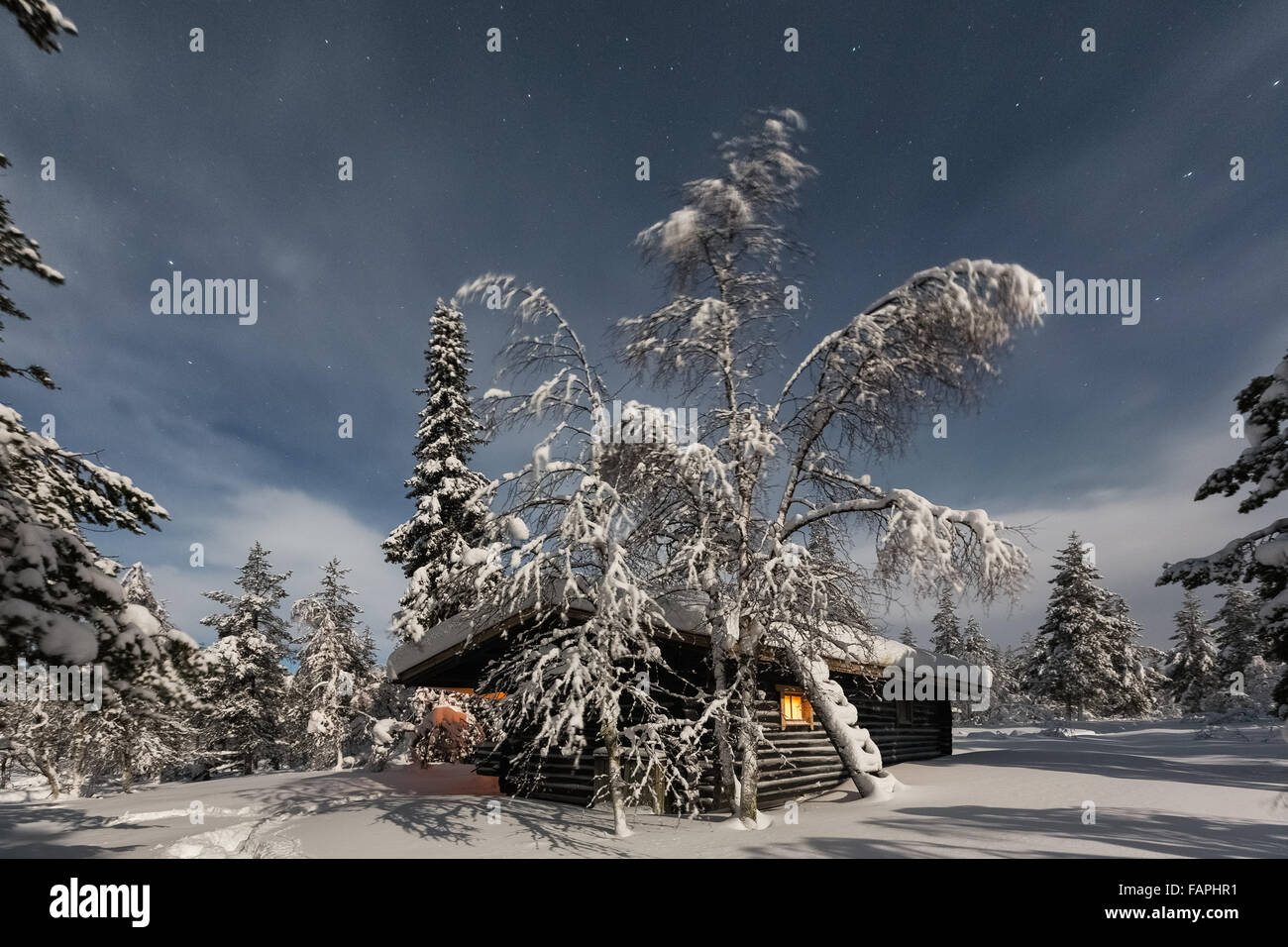 Tuiskukuru Wildnishütte im Nationalpark Urho Kekkonen, Sodankylä, Lappland, Finnland, Europa, EU Stockfoto