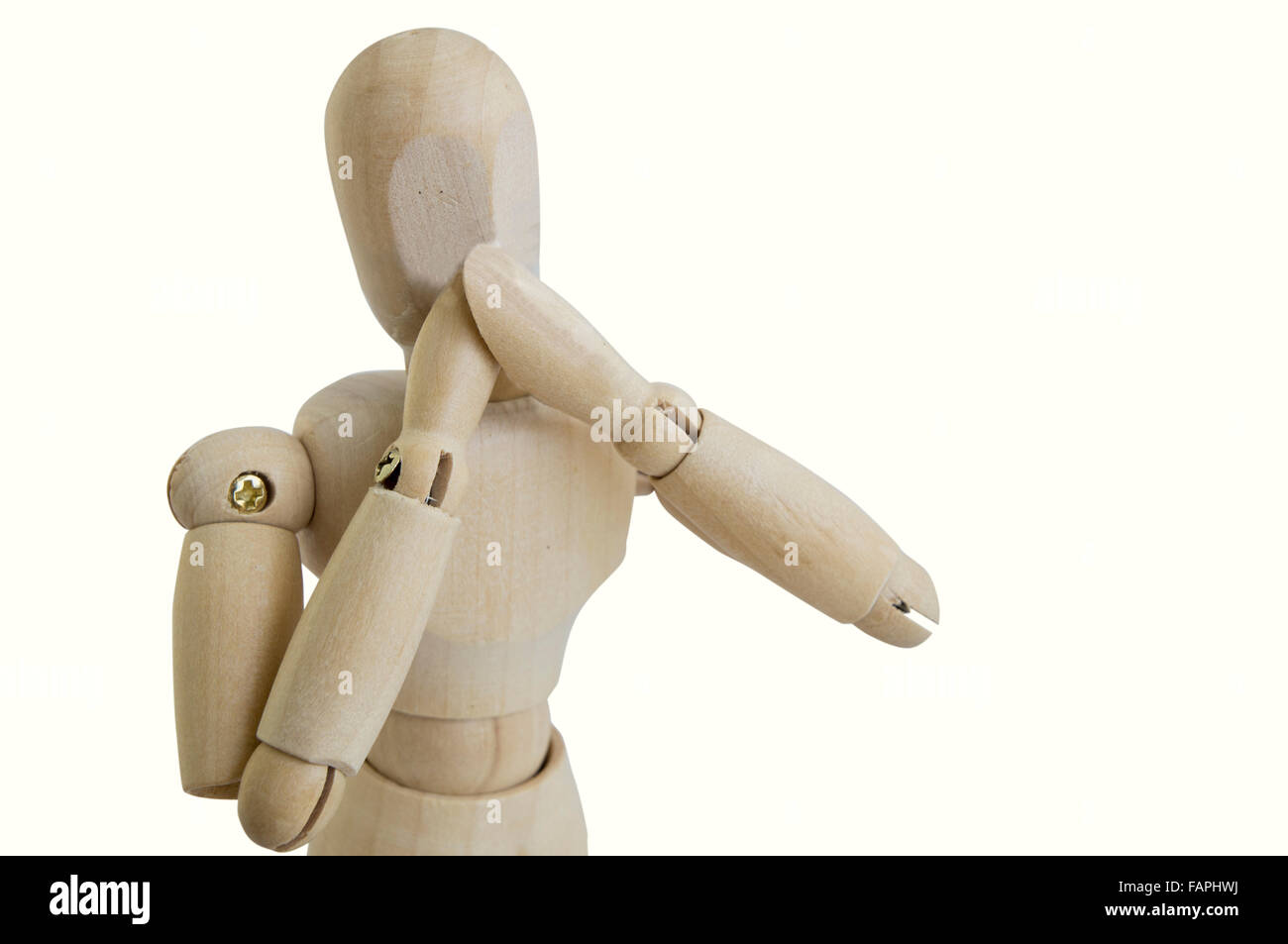 Holzfigur-Konzept, dass keine sprechen überdachte Mund Geste Stockfoto