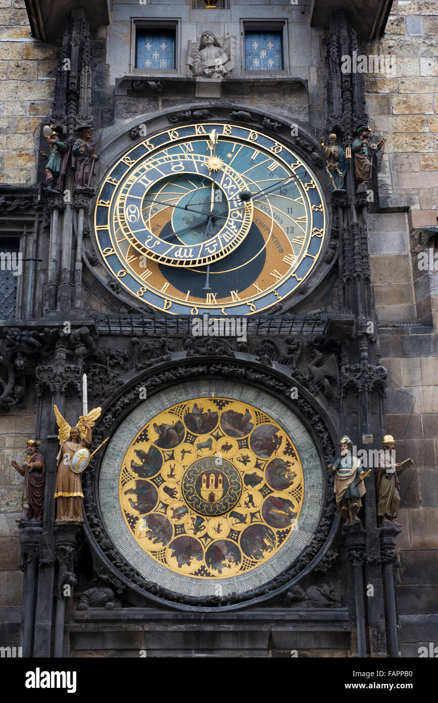 Die astronomische Uhr in Prag (Tschechische Altstädter Orloj) ist eine mittelalterliche astronomische Uhr befindet sich in Prag, der Hauptstadt von t Stockfoto