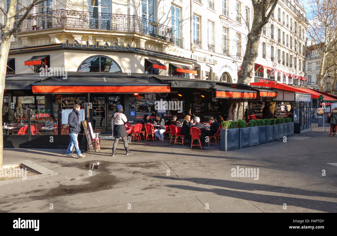 Indiana-Tex-Mex Restaurant am Place De La Bastille, Paris, Frankreich. Stockfoto
