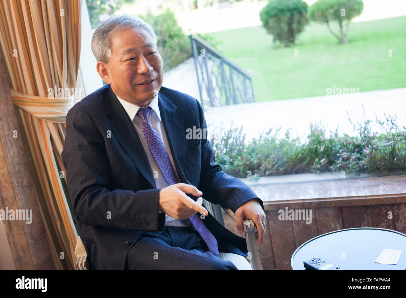 Yan Jiehe, Chinas siebte reichste Mann bei einem Besuch in Lissabon, Portugal. Stockfoto