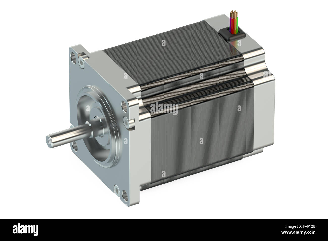 Schrittmotor isoliert auf weißem Hintergrund Stockfoto
