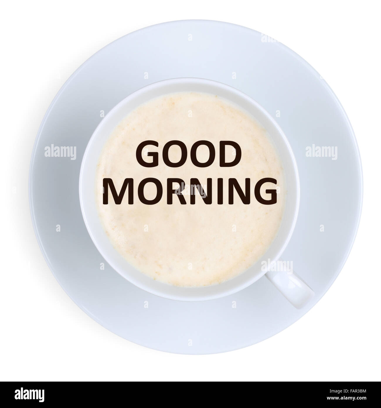 Guten Morgenkaffee in Tasse Frühstück aufwachen isoliert auf weißem Hintergrund Stockfoto
