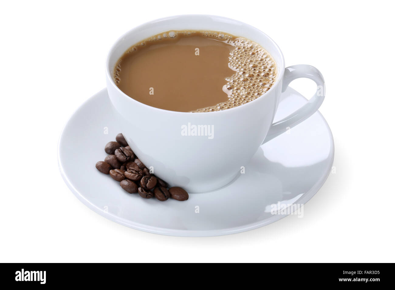 Milch Kaffee Café Con Leche Latte Cup isoliert auf weißem Hintergrund Stockfoto
