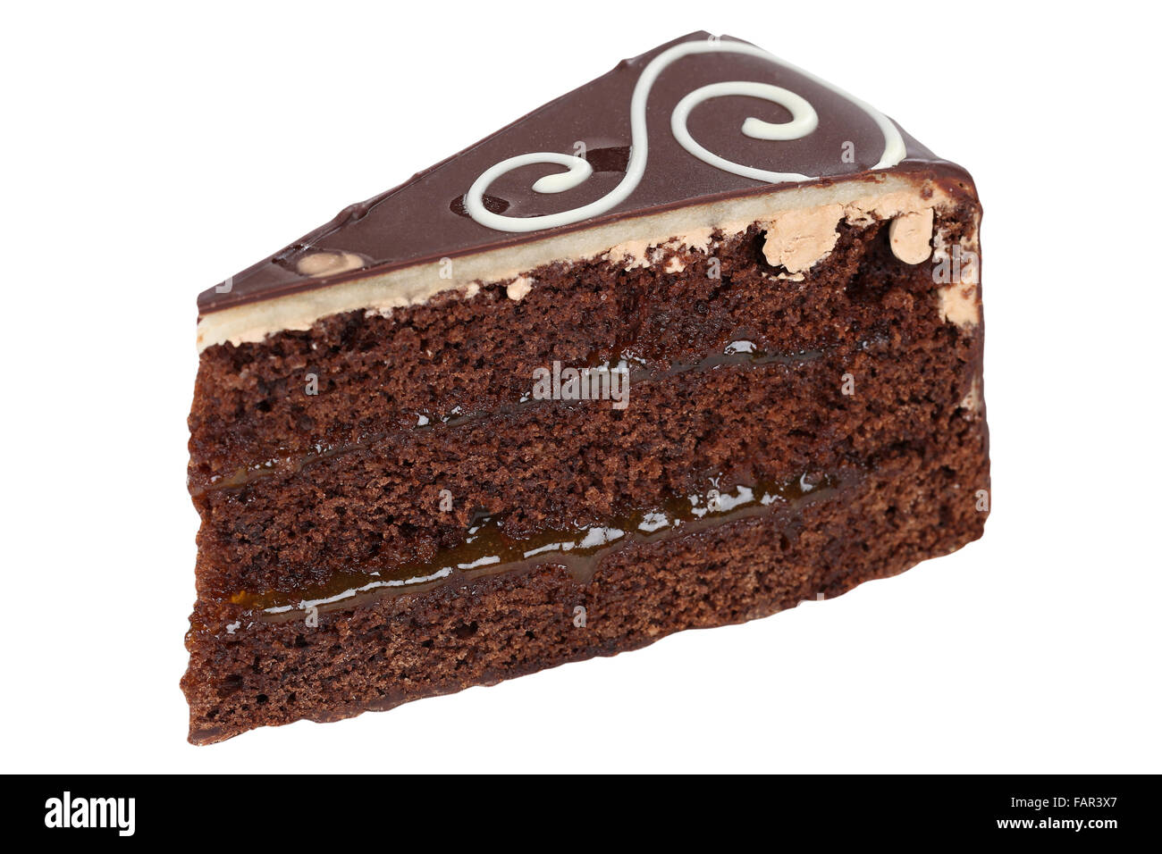 Schokoladenkuchen Torte Dessert isoliert auf weißem Hintergrund Stockfoto