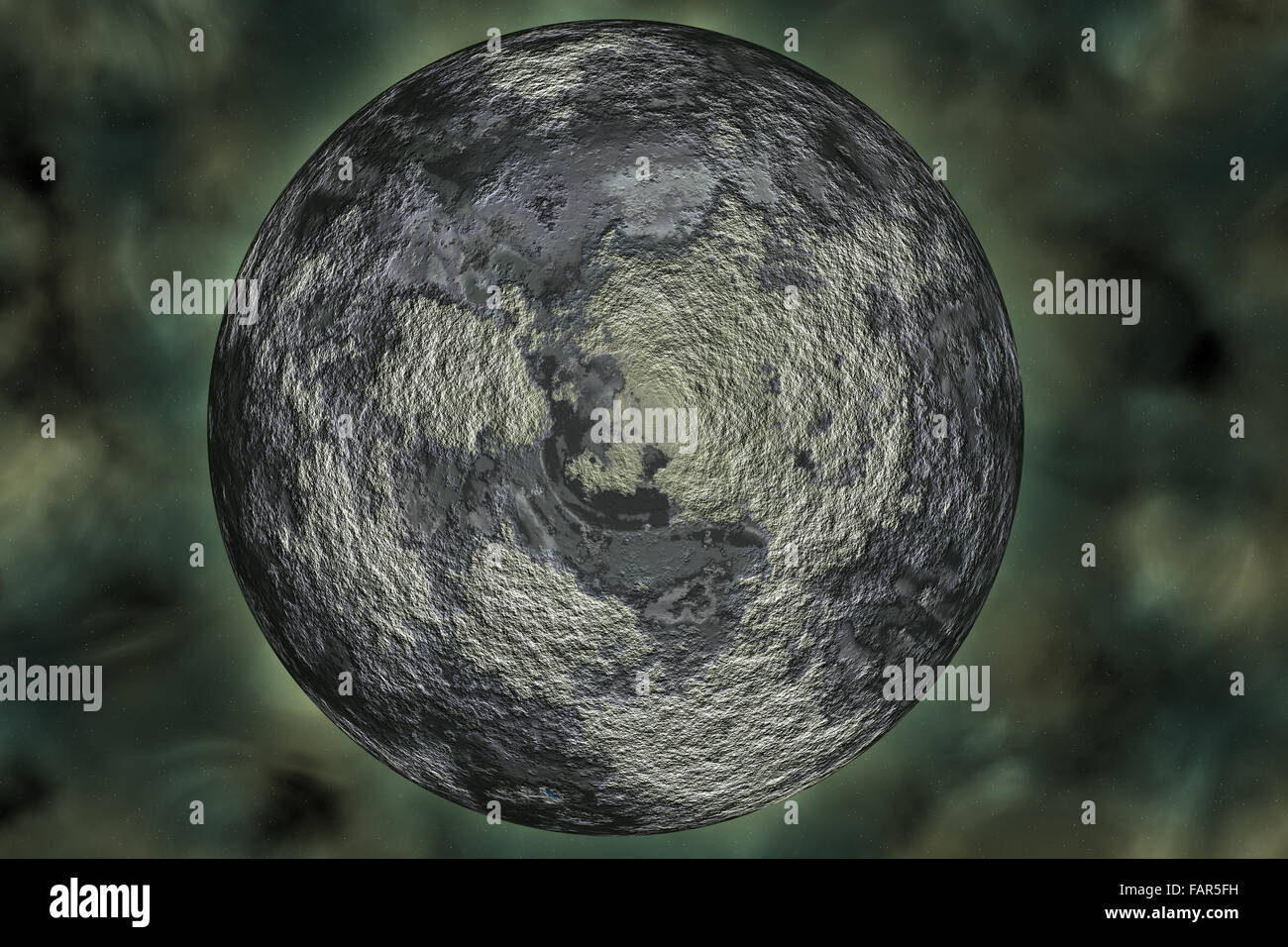 hoher Auflösung gerendert Planet Mond mit Sternen Stockfoto