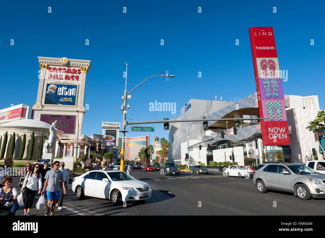 Ecke des Las Vegas Boulevard und Caesars Palace fahren, Las Vegas, Nevada. Stockfoto