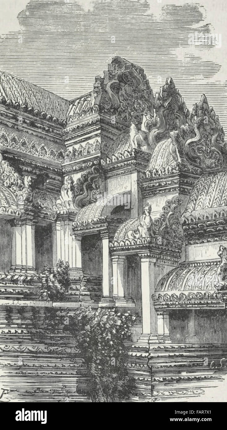 Winkel der Galerien, die vom ersten zum zweiten Stock in die Tempel von Angkor Wat, um 1880 führen Stockfoto