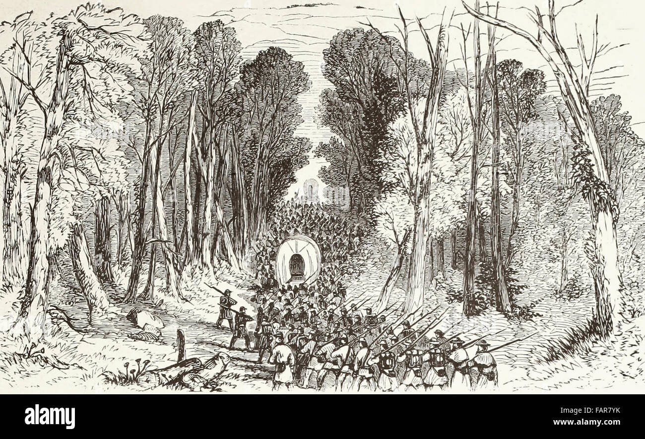 Im Shenandoah Valley - General Fremont Division marschieren durch den Wald gegen die Eidgenossen. USA Bürgerkrieg Stockfoto