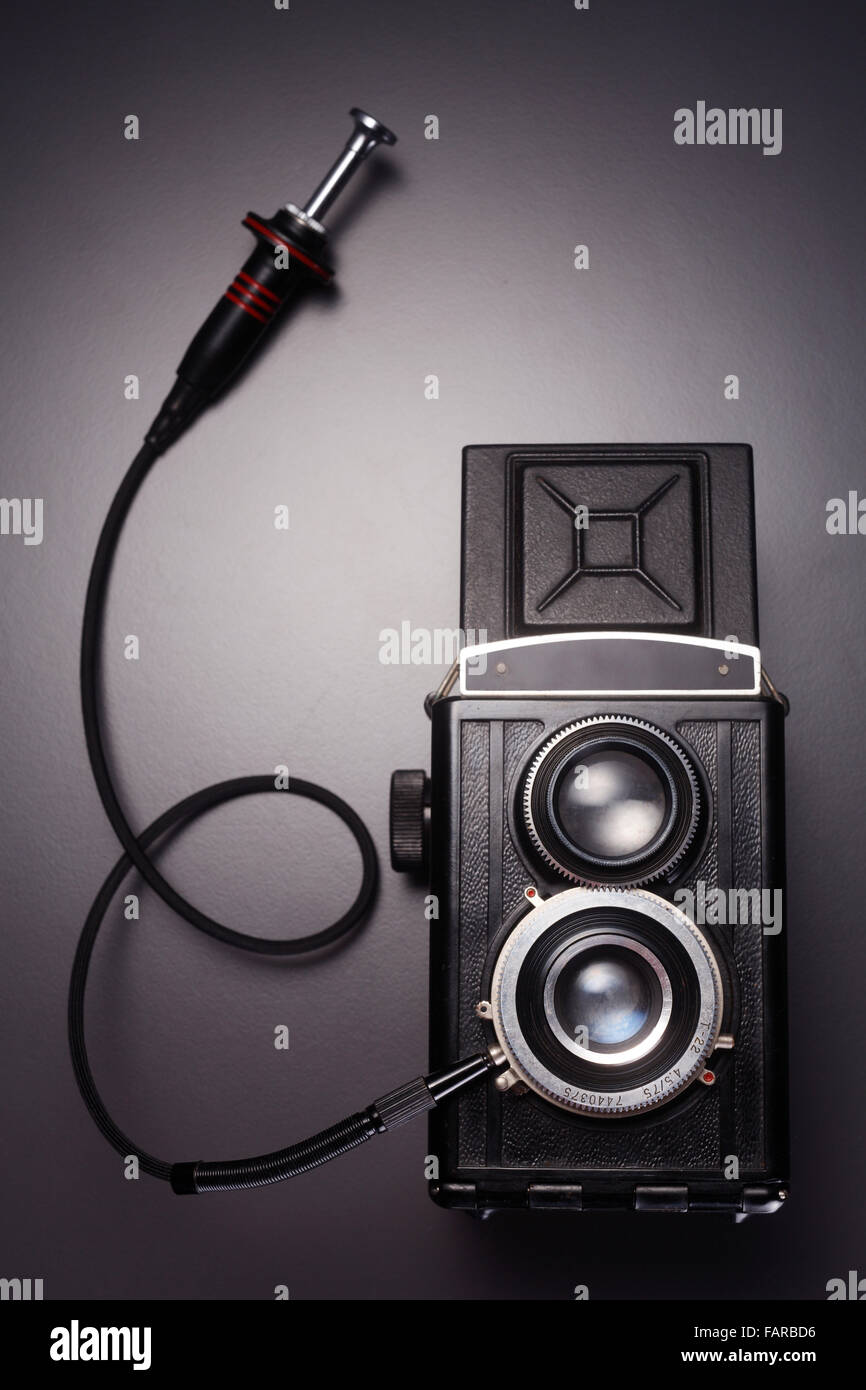 Twin-Spiegelreflexkamera mit Drahtauslöser Stockfoto