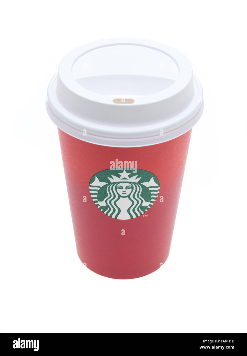 Starbucks Weihnachten 2015 rot Einweg-Kaffeetasse. Stockfoto