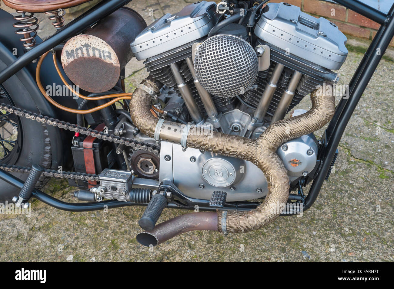 Älteren Harley Davidson Motor Zyklus fünf Geschwindigkeit Motor gut fahrbereit. Stockfoto