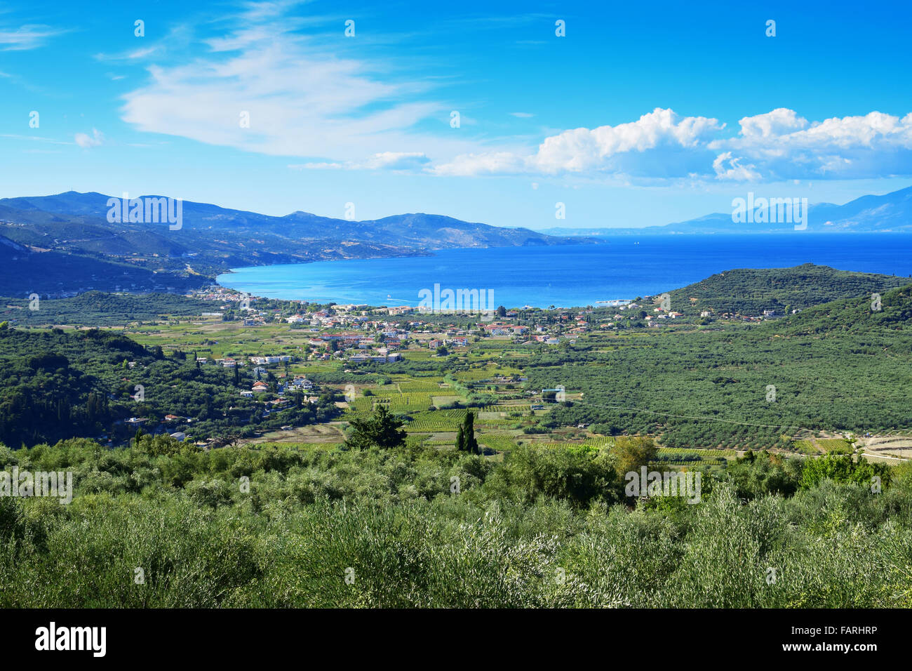 ein Blick vom Anemodouri Hill und Agios Nikolaos-Kirche in Ano Gerakari, Zakynthos, Griechenland Stockfoto