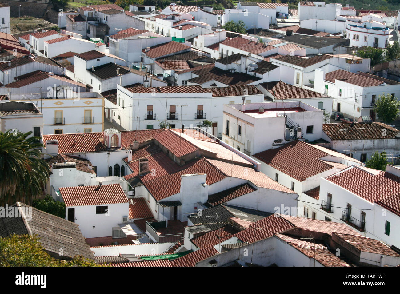 Luftaufnahme von Olivenza Altstadt nahe Grenze zu Portugal, Badajoz, Spanien Stockfoto