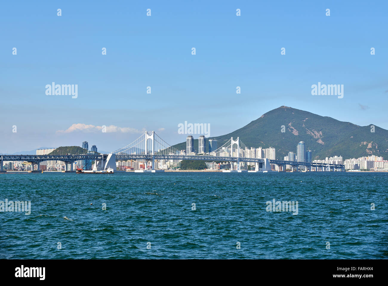 Gwangandaegyo. Es ist eine große Hängebrücke und ein Wahrzeichen befindet sich in Busan, Korea. Stockfoto