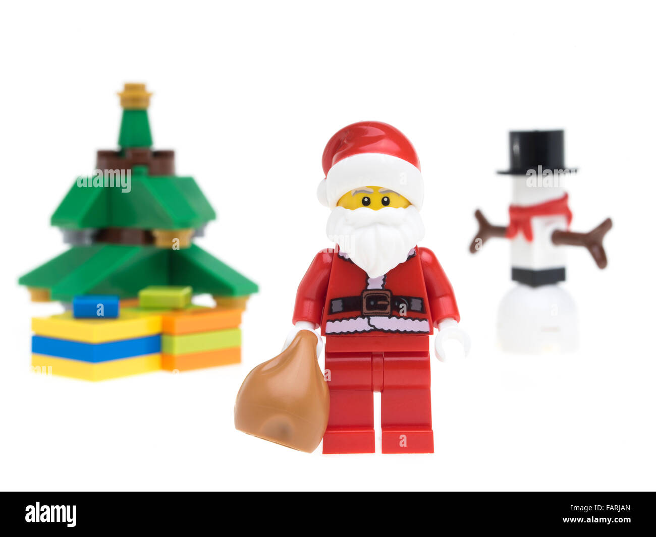 Santa Claus-Weihnachtsmann LEGO Minifigur Stockfoto