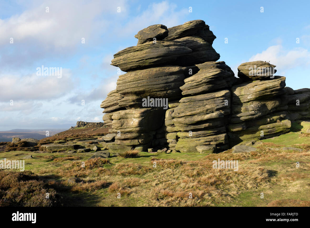 Rad-Steinen und weißen Tor, Derwent Rand, Derwent Moor, Derbyshire, England, UK Stockfoto