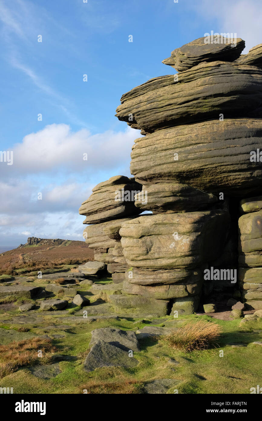 Rad-Steinen und weißen Tor, Derwent Rand, Derwent Moor, Derbyshire, England, UK Stockfoto