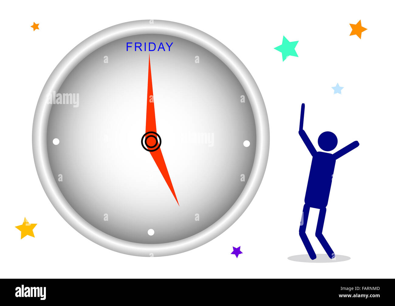 Karikatur eines glücklichen Geschäftsmann beobachten eine Uhr und Ende  Freitag arbeiten Zeit warten Stockfotografie - Alamy