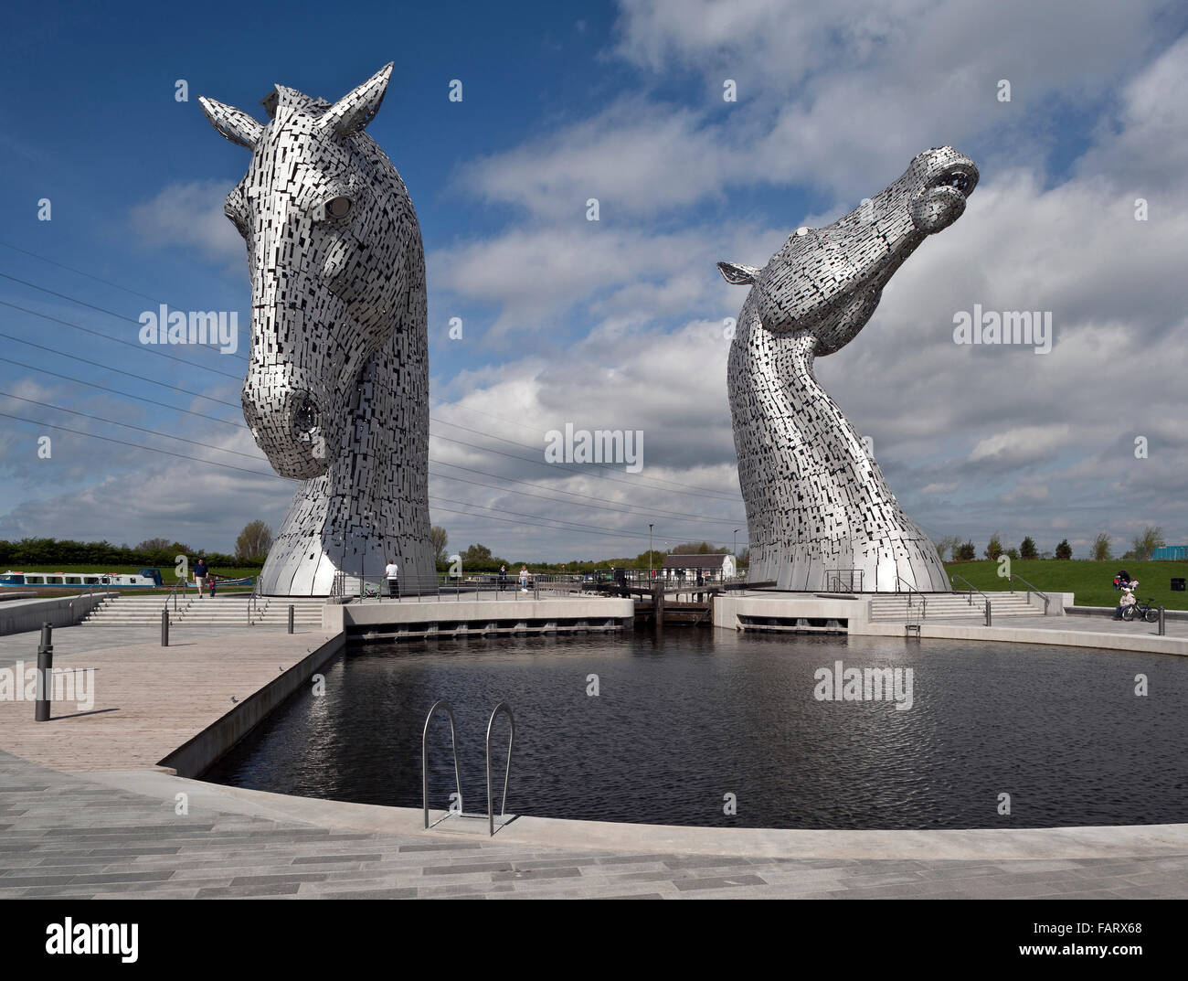 Die Kelpies, Helix Park, Falkirk, Schottland. Andy Scott Skulpturen. Stockfoto