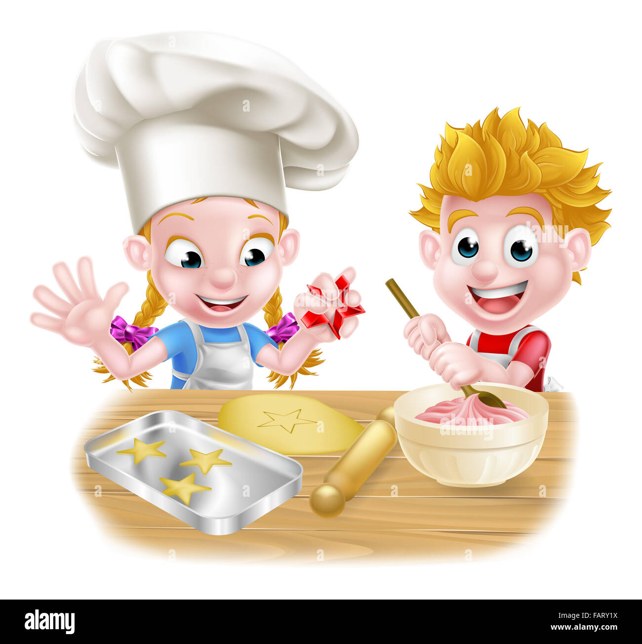 Cartoon Kinder Backen Und Kochen Als Koche In Der Kuche Stockfotografie Alamy