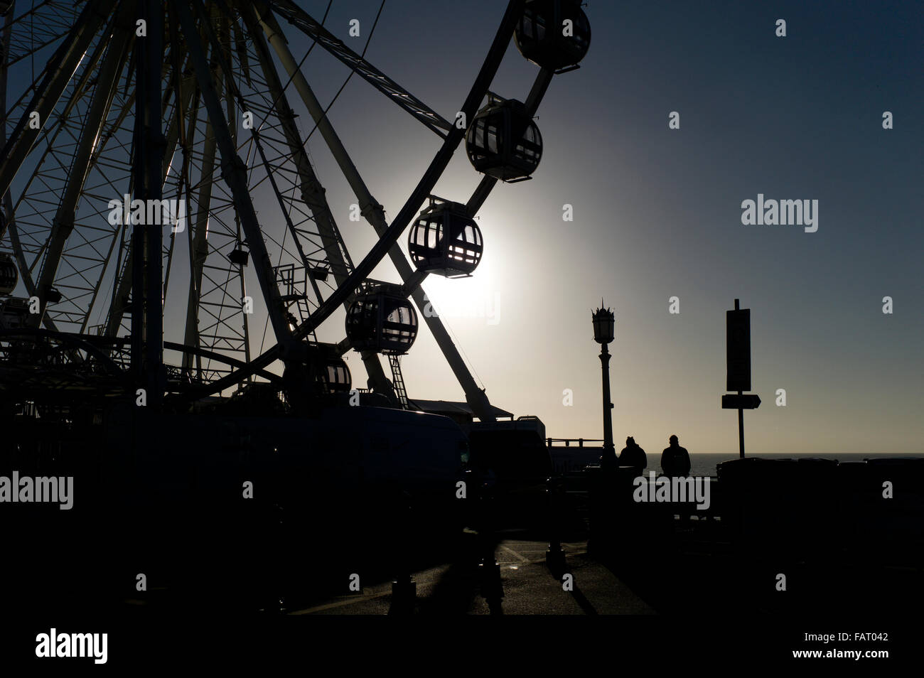 Brighton Riesenrad Silhouette gegen Morgensonne Stockfoto