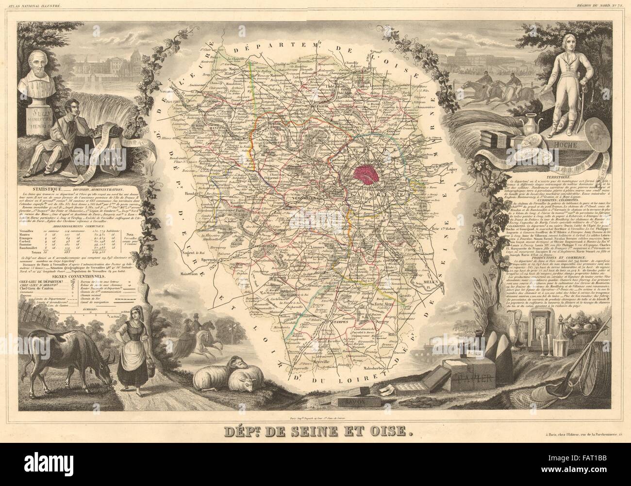 Département de SEINE-ET-OISE. Dekorative antike Karte/Carte. LEVASSEUR, 1852 Stockfoto