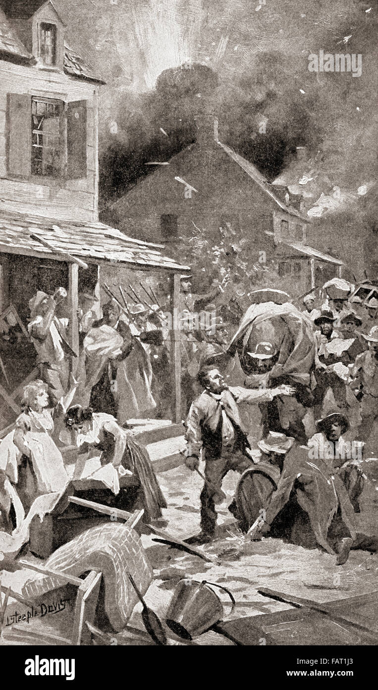 Richmond, Virginia, während der Evakuierung Feuer 1865 im amerikanischen Bürgerkrieg nach Grant die Stadt eingenommen.  Aus der Geschichte unseres Landes, published1900. Stockfoto