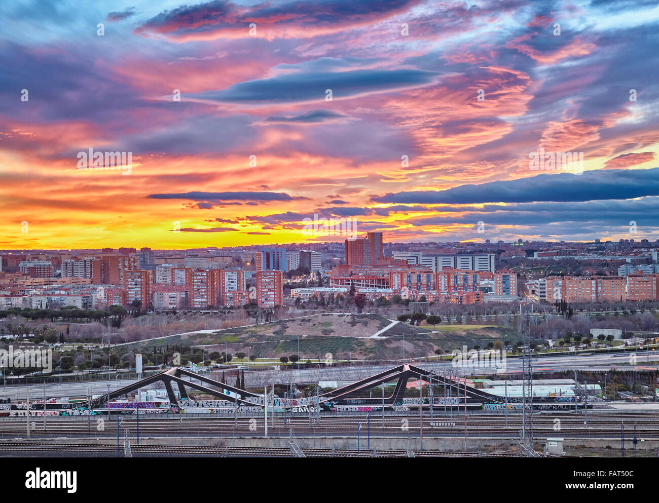 Villaverde Nachbarschaft Panoramablick. Madrid, Spanien Stockfoto